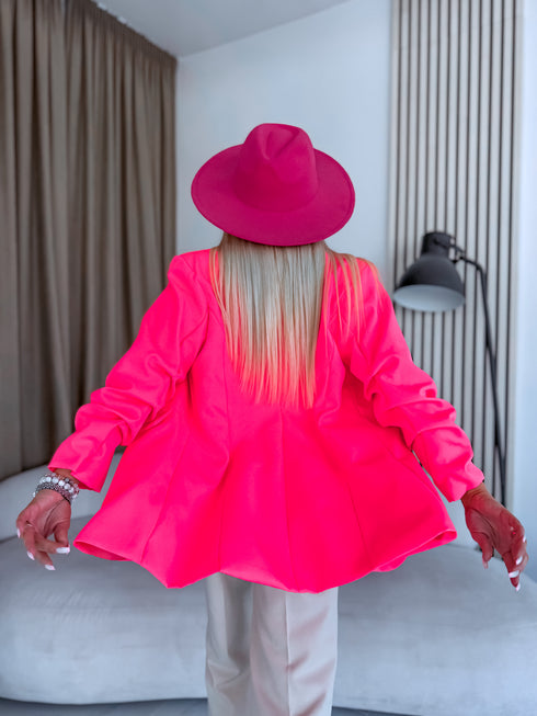 Neon pink, ONE SIZE jacket with gathered sleeves